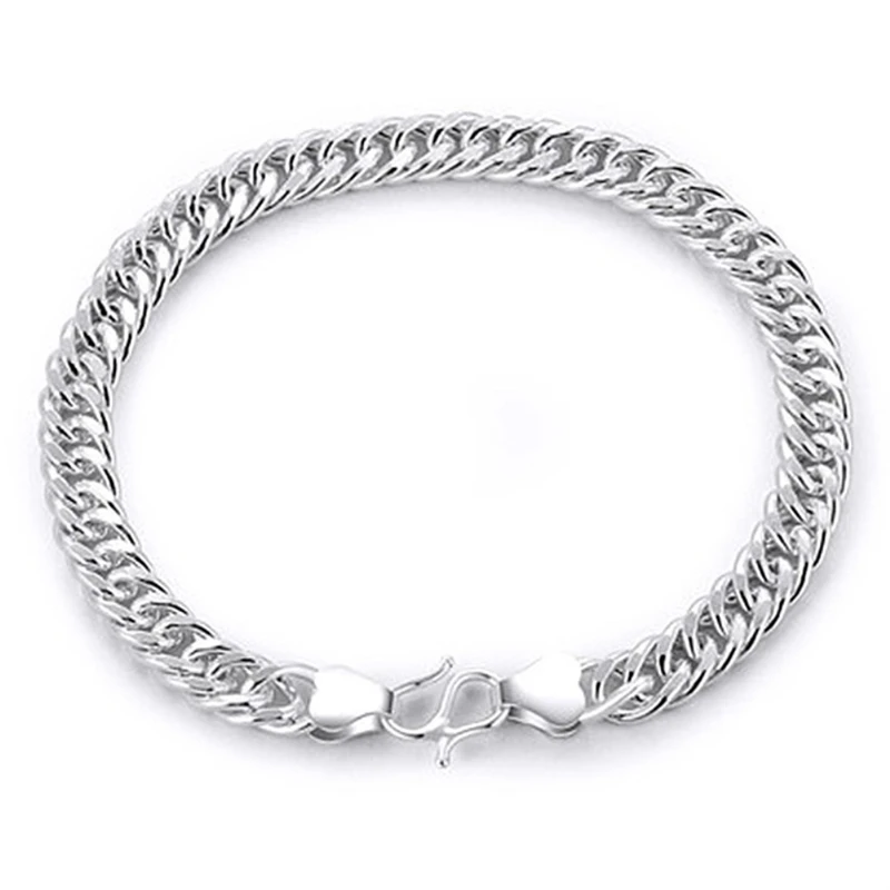 

Charm Bracelet Silver Plated Bangle Simple Horsewhip Chain Design for Business Men Jewelry JSL224