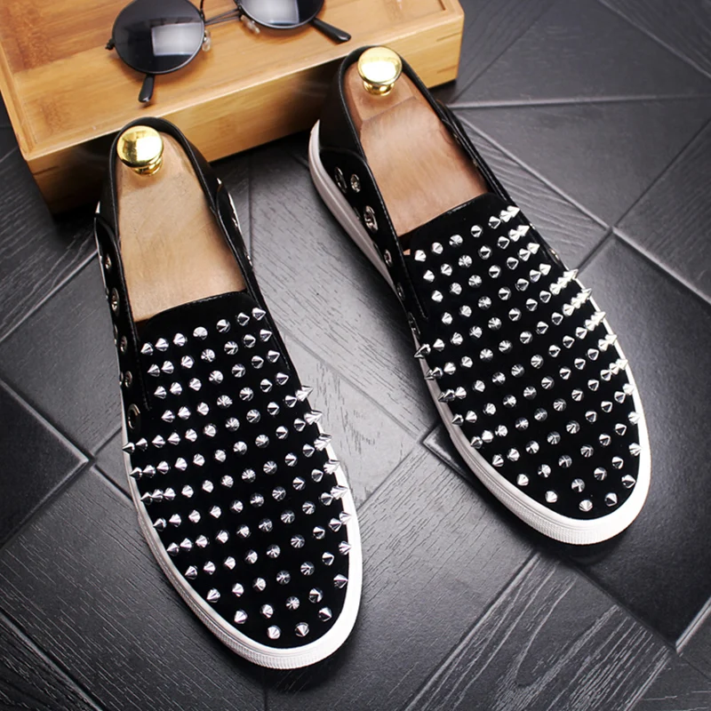 

luxury brand men's shoes genuine leather rivet shoe city boy nightclub dress summer breathable loafers flat platform sneakers
