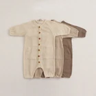 Детский кардиган с вафельным узором, на 0-24 месяца, осенне-зимние однотонные комбинезоны, одежда для мальчиков и девочек, детская одежда для сна, пижамы, детские комбинезоны