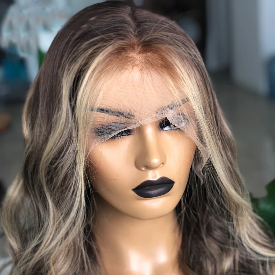 SimBeauty Выделите Омбре блонд полный кружево человеческие волосы парики бразильские Remy Предварительно сорвал с Детские волосы отбеливатель узлы для женщин