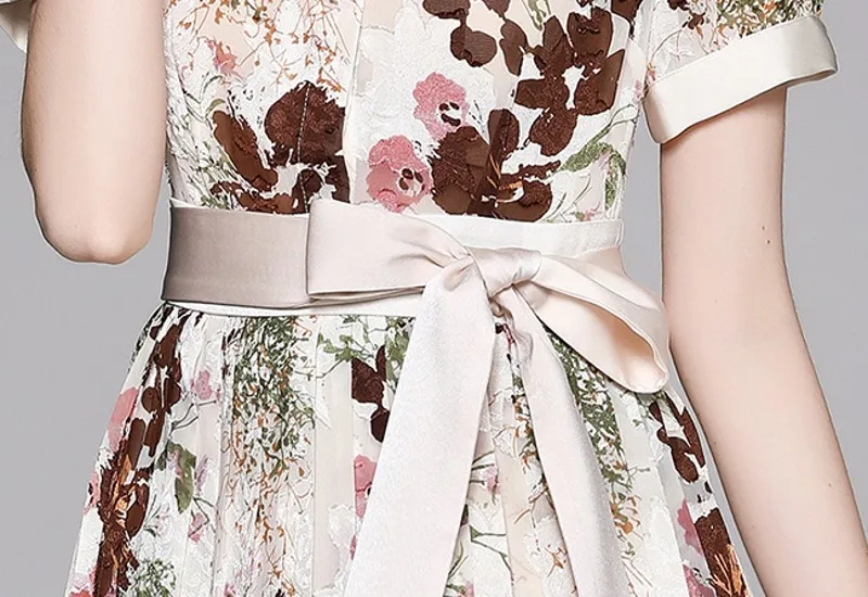 

2021 summer fashion casual women Vintage Flower Print Dress Women Single-Breasted short Sleeve Slim Dress