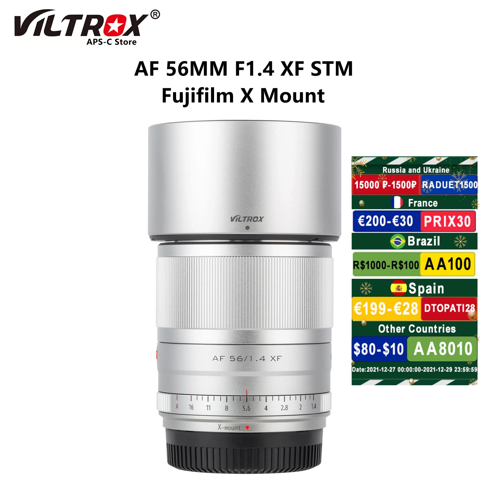 

VILTROX 56mm F1.4 XF Camera Lens Auto Focus Portrait Large Aperture Wide Angle APS-C Lenses for Fujifilm Fuji X Mount Camera X20