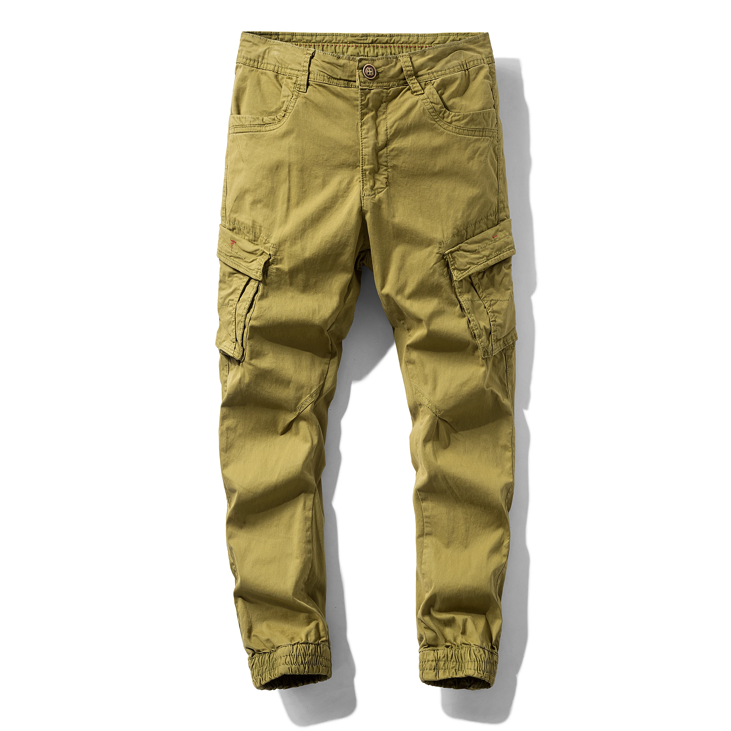 

Male Cargo Pants Cotton Trousers Multi Pocket Military Style Green Pants