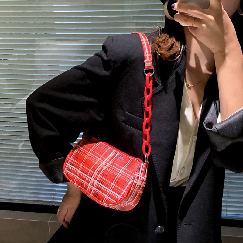 

vintage retro bags designer ladies hand bags French plaid red bag woman elegant small bolsa feminina shoulder bags