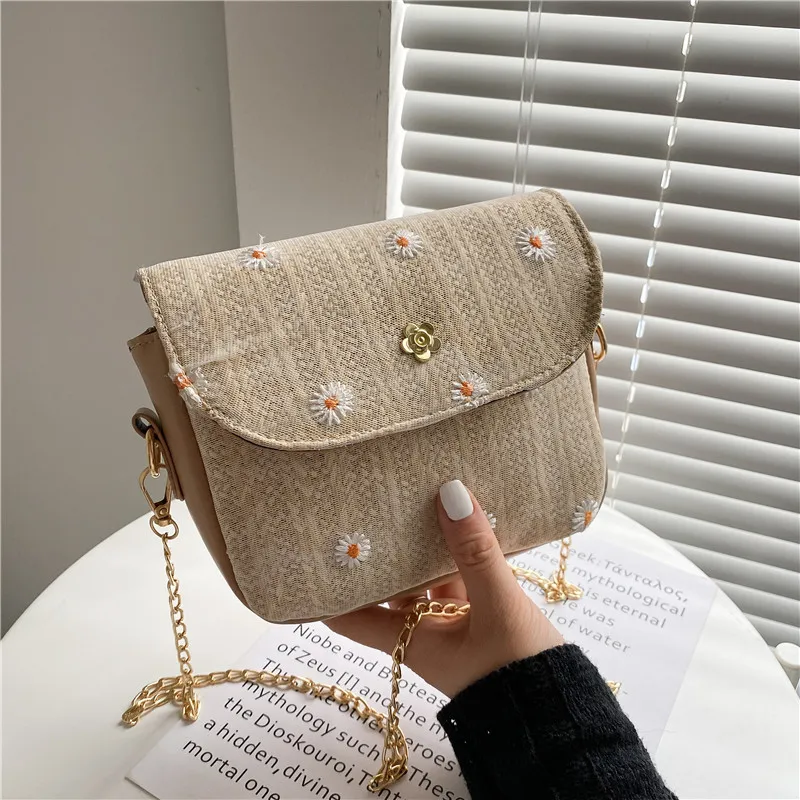 

2021 new simple woven chain small bag single shoulder female bag summer small fresh lace embroidered cross-body small square bag