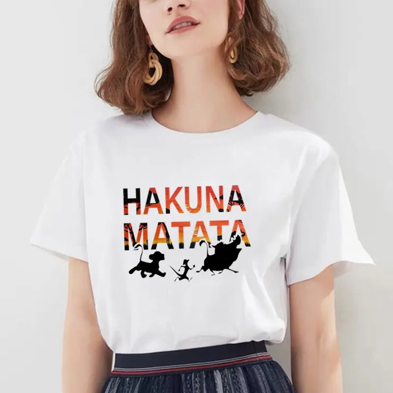 Забавная женская футболка хакуна матата Футболка Harajuku Ullzang Король Лев летняя