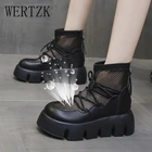Женские ботинки в стиле панк, летние сетчатые ботинки с вырезами, на молнии, с ремешком с пряжкой и круглым носком