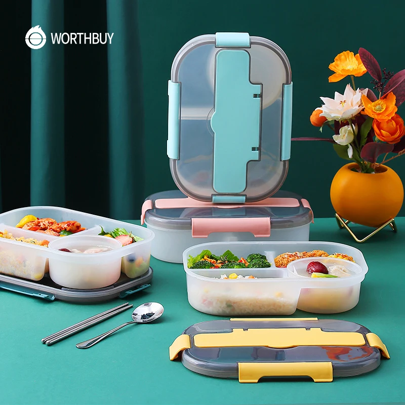 

WORTHBUY Japanese Kids Lunch Box With Compartment Cup Portable Leak-Proof Food Container Storage Plastic Microwave Bento Box