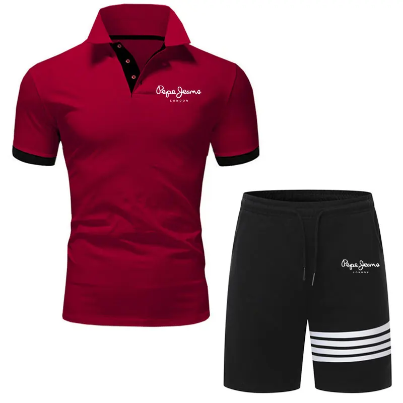 

Men Casual Set Sportwear Fitness Sets fashion Summer Short Sleeve Polo Shirt Shorts Sets Male Sportswear Tracksuit