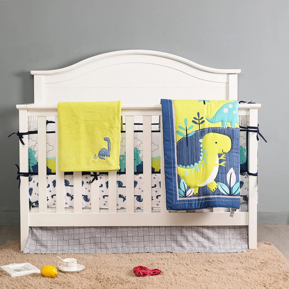 

4PCS Blue Baby Crib Nursery Bedding Baby Bed Set Boy And Girl Christmas Gift, Fiteed Sheet +Dust Ruffle+Duvet+Blanket