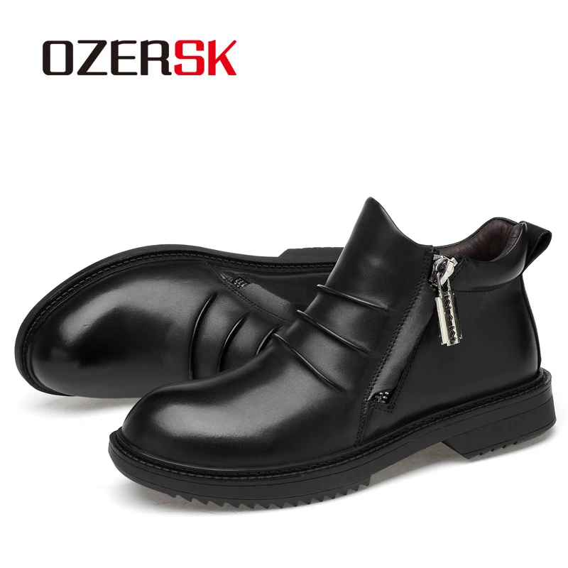 Мужские Теплые ботильоны OZERSK черные повседневные из натуральной кожи на меху