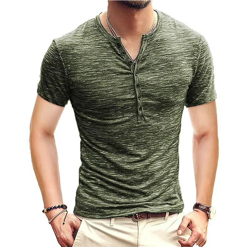 Мужская футболка Хенли Повседневная летняя с коротким рукавом стильная