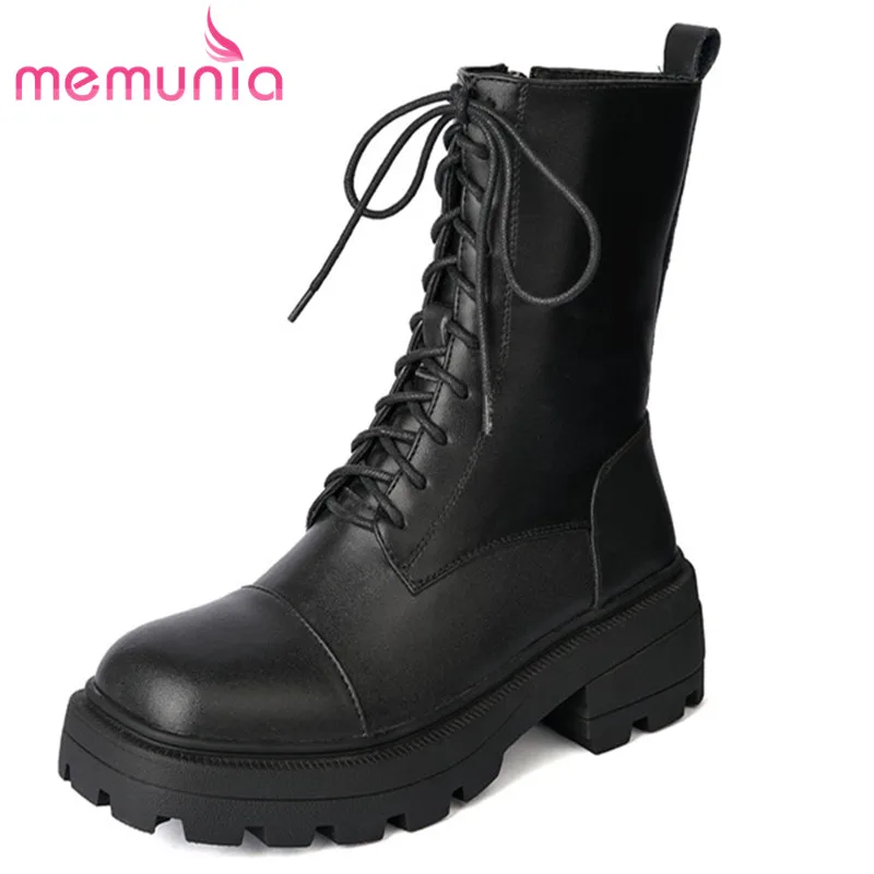 

MEMUNIA 2020 new fashion casual boots women round toe lace up zip square heel platform shoes comfortable ankle boots women
