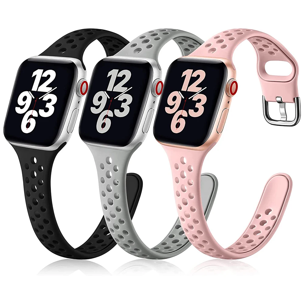 3pcs/pack Ouwegaga Compatible with Apple Watch Band,Soft Silicone Breathable Sport Slim Replacement Wrist Strap for iWatch Band