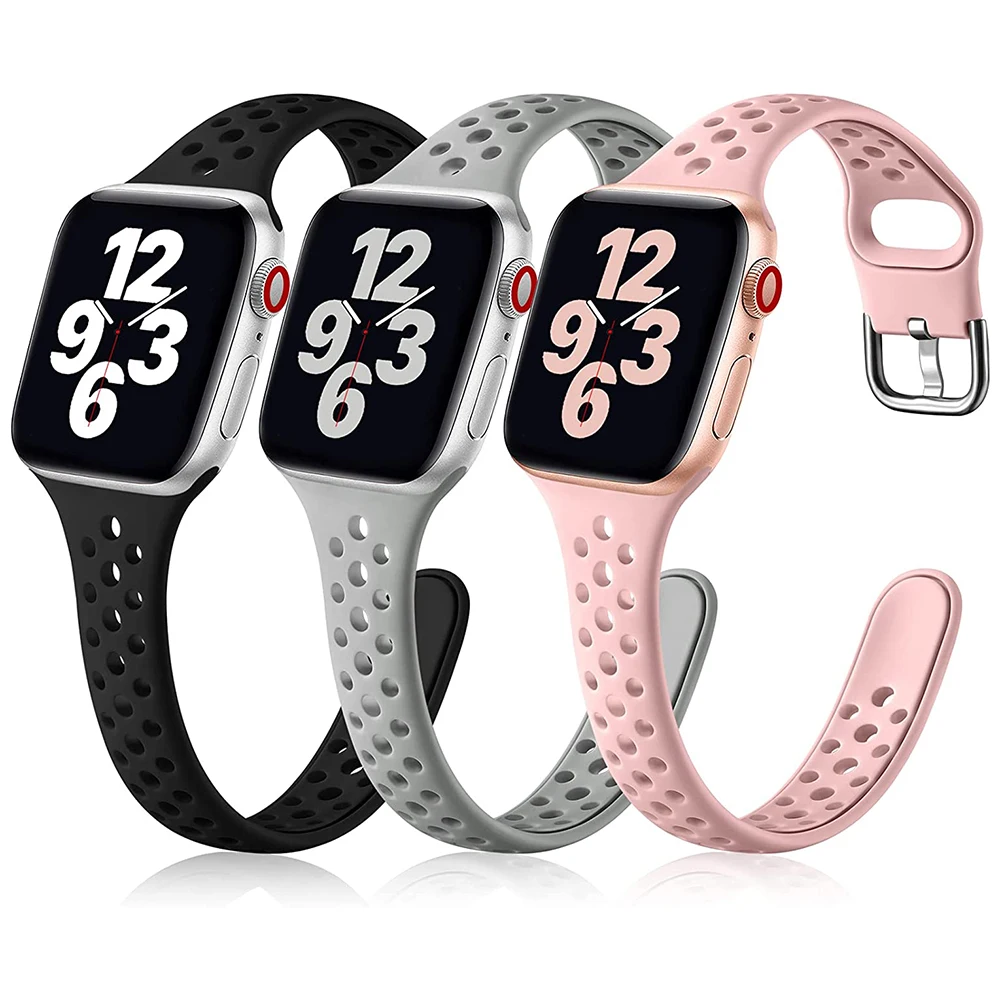 3 шт./упак. Ouwegaga совместим с ремешком Apple Watch мягкий силиконовый дышащий спортивный