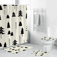 34 pieces christmas tree shower curtains set 3d print black cartoon bathroom set toilet lid cover home textiles bath rug set