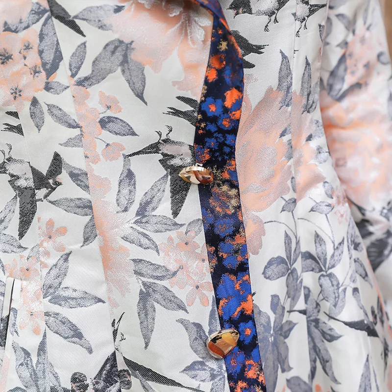 Женский Шелковый тренчкот VOA винтажный с длинным рукавом и цветочным принтом