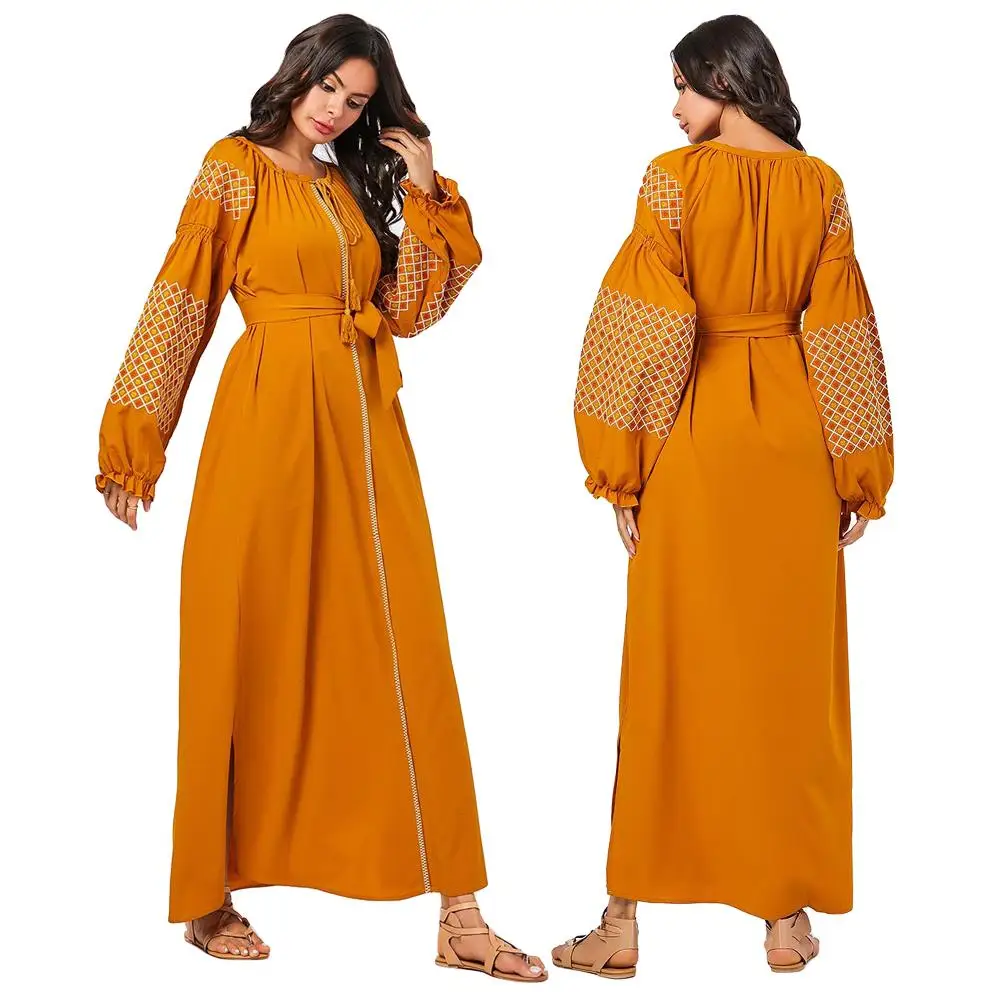 

Мусульманское платье Abaya Dubai, женские длинные платья макси с вышивкой, платье для Исламской вечеринки с длинным рукавом, арабские платья бол...
