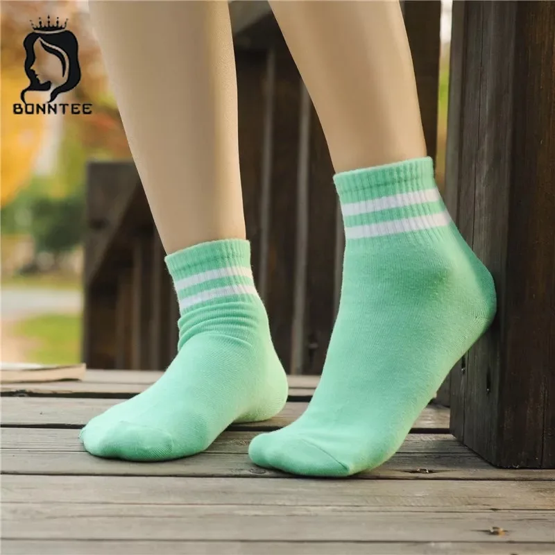 Полосатые смешные носки Харадзюку женские дышащие Kawaii высокая эластичность пары