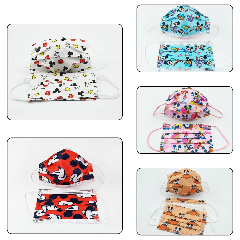 

10/30/50Pcs Disney Mickey Cartoon Print Mask Cute Child Kids Kawaii Disposable Face Masks 3-Layer Filter Protective Mascarillas