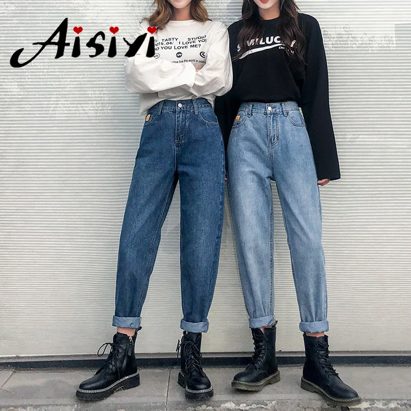 Джинсы-бойфренды женские с высокой талией свободные винтажные размера плюс