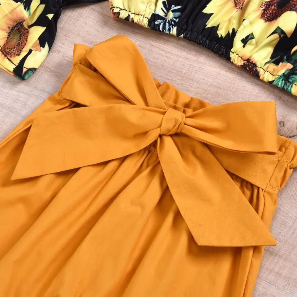 Топы с подсолнухами для девочек штаны длинными рукавами комплекты повседневной