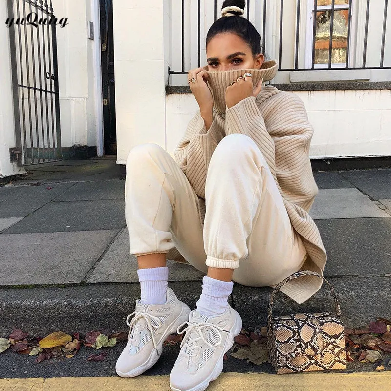 yuqung autumn winter split Sweater Women Turtleneck long sleeve Knitted loose Sweaters And Pullovers Knitwear Female Jumper | Женская