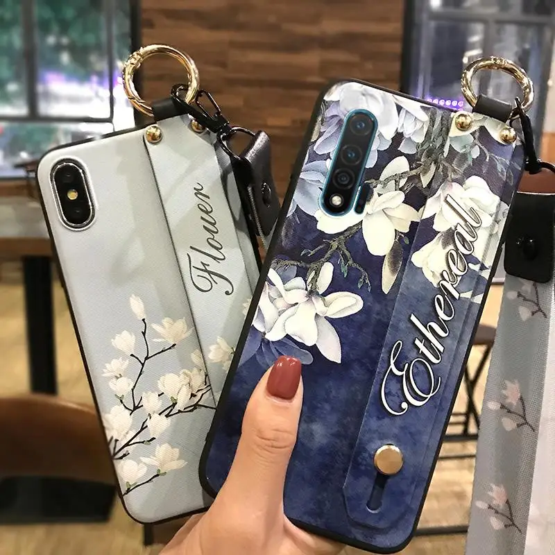 Waterproof Wrist Strap Phone Case For Huawei NOVA6 4G Wristband Dirt-resistant Anti-dust Shockproof Cover Silicone Flower Series | Мобильные