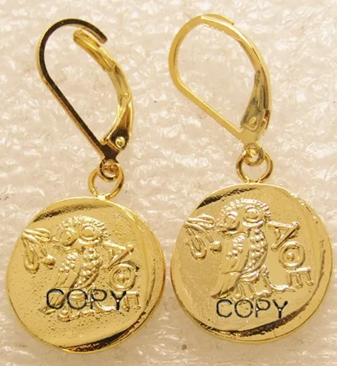 E (01) серьги в виде монет древние Афины греческий драхм атена Греция Сова драхма