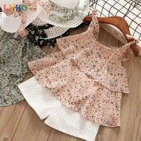 girls clothes skirt dress pants with hat sets summer new clothing for kids suit toddler baby sleeveless suspender floral dress
