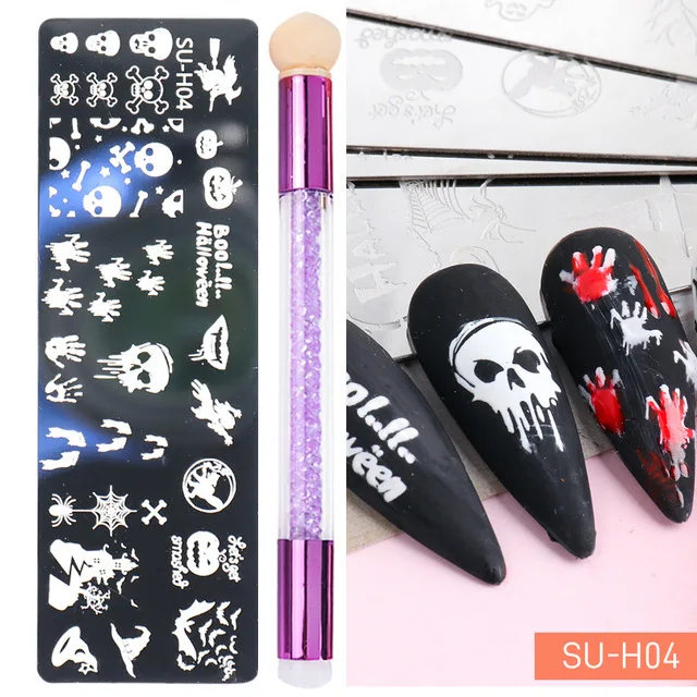 Skeleton Pumpkin Nail Art Templates Castle Skull Wizard Halloween  Stamping Plate Christmas Stencil Printing Manicure Mold Tool