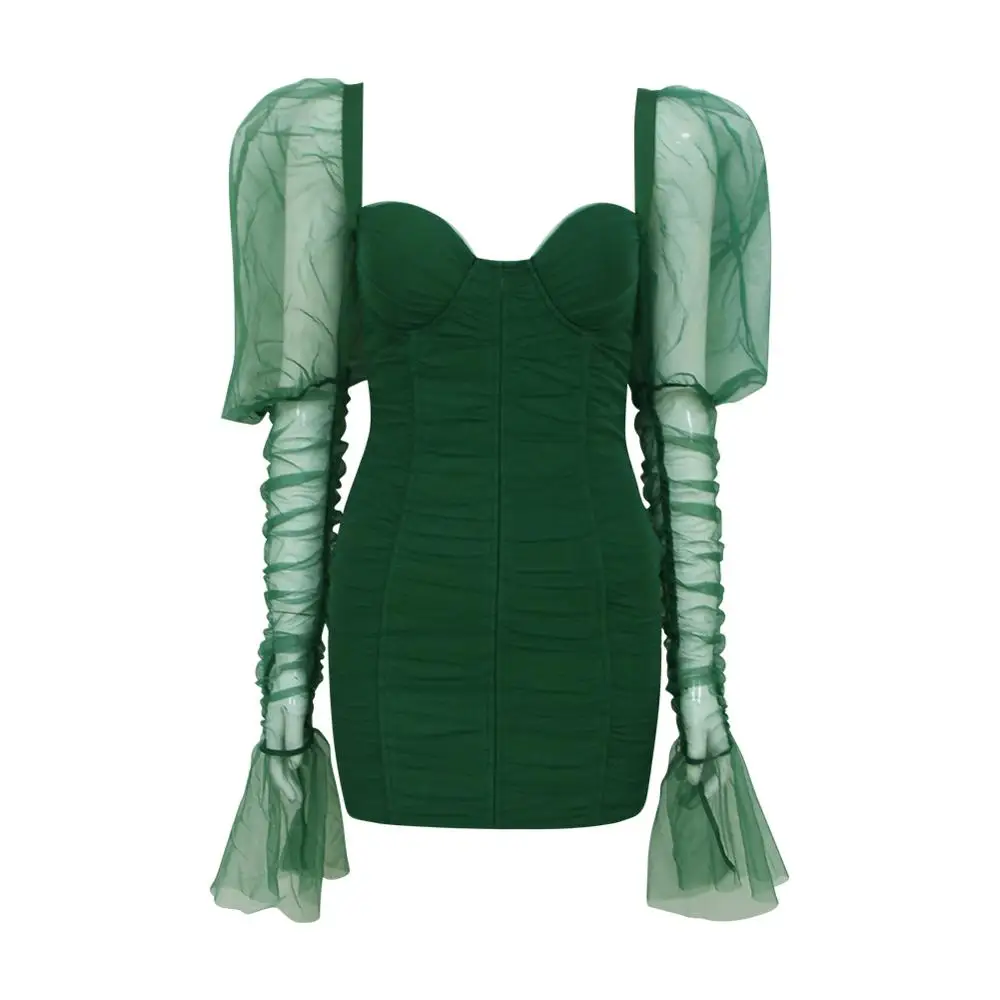 Женское Сетчатое облегающее платье вечернее с длинным рукавом элегантное