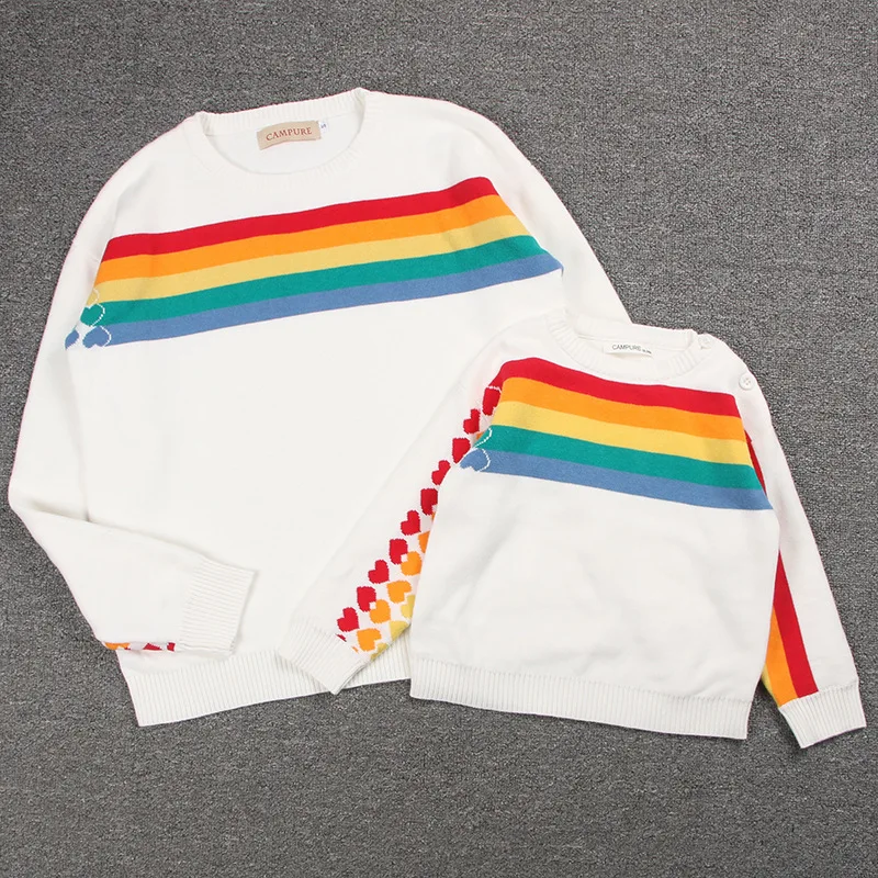 

Spring Autumn Parent-child Sweaters Boys and Girls Rainbow Sweater Parent-child Rainbow Knit Sweater Toddler Kids Winter Clothes