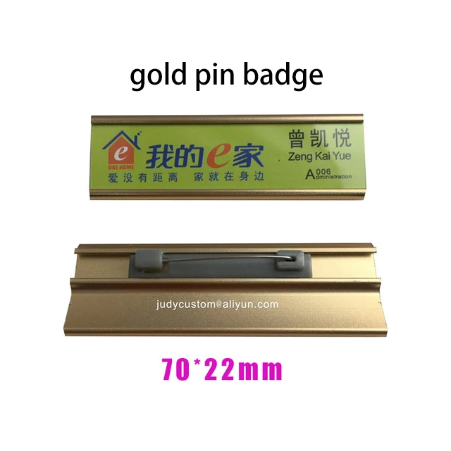 gold pin 70X22mm 20 шт пустые Сменные именные ярлыки многоразовые значки с магнитным или штырьковым значком для имени персонала отеля с металлической табличкой - Цвет: gold pin 70X22mm
