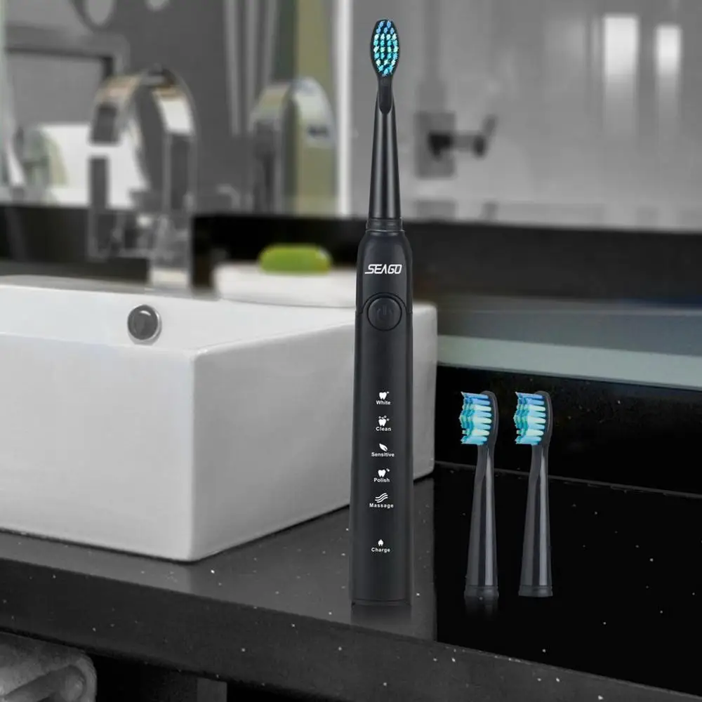 

Sonic Electric Toothbrush Adult Timer Brush 5 Mode USB Rechargeable Tooth Brushes With 3pc Replacement Brush Head Set