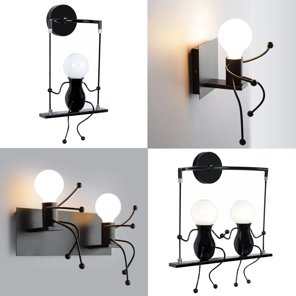 Humanoid Creative LED Wall Light Indoor Wall Lamp Modern Wall Sconce Light Art Decor Iron E27 for Bedroom Children Room Kitchen