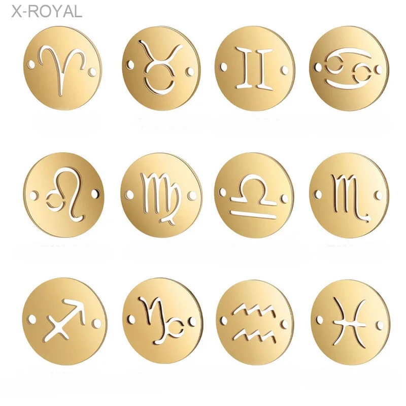 X ROYAL 10 шт./лот 12*12 мм круглые два отверстия зодиака разъемы Нержавеющая сталь