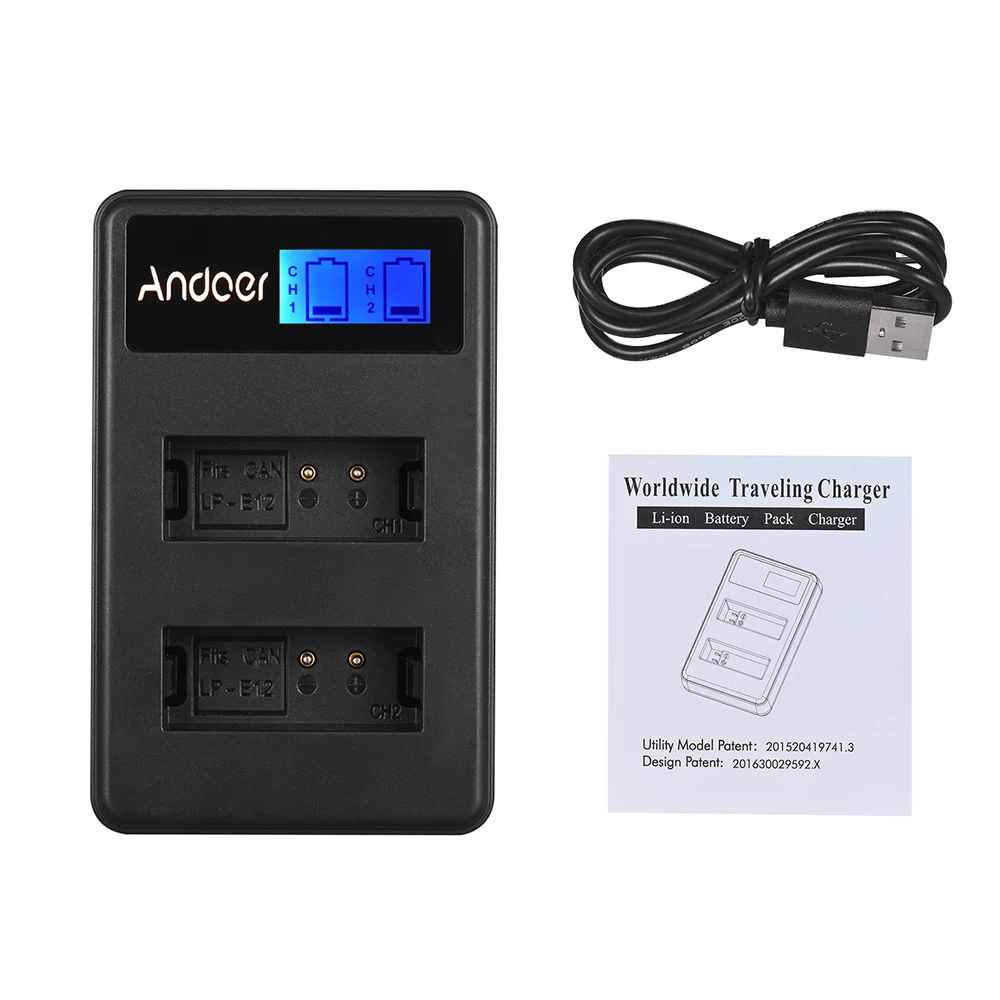 Andoer Dual Channel LCD Camera Battery Charger USB Input Display for Canon LP-E12 EOS-M EOS M2 | Электроника