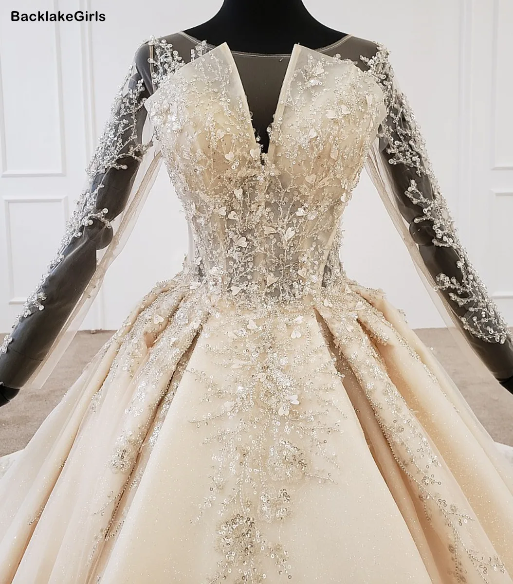 Свадебное платье принцессы 2020 богемное свадебное с длинным рукавом и v-образным