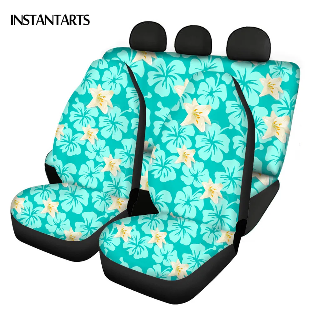 

INSTANTARTS Polynesian Frangipani Hibiscus Flower Pattern Easy Clean Front&Rear Vehicle Seat Covers Easy to Install Seat Covers