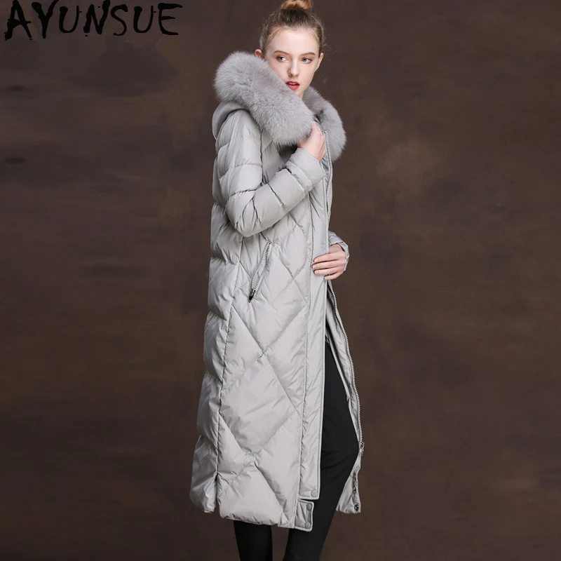 

AYUNSUE Down Jacket Woman Hooded Fox Fur Collar Winter Jacket Women Long Coat Female Korean Pink Jackets Chaqueta Mujer MY3859