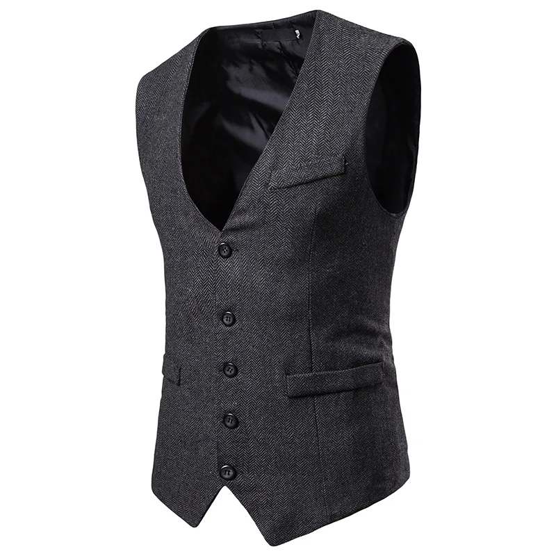 

Herringbone Tweed Mens Waistcoat Formal Business Casual Slim Fit Vests for Men Retro British Style Gentleman Men Suit Vest Gilet