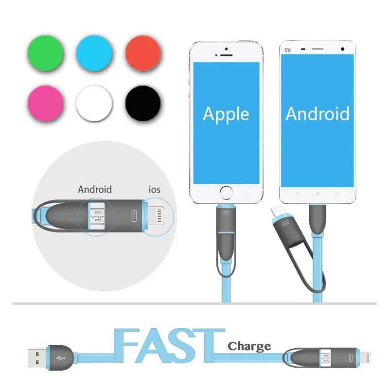 ET 2.1A кабель для быстрой зарядки и передачи данных Android iPhone 2 в 1 Micro USB синхронизации