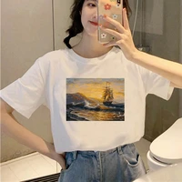 2021 oil printing graphic female tee t shirt short sleeve geometry fashion print lady t shirts top t shirt ladies women clothing