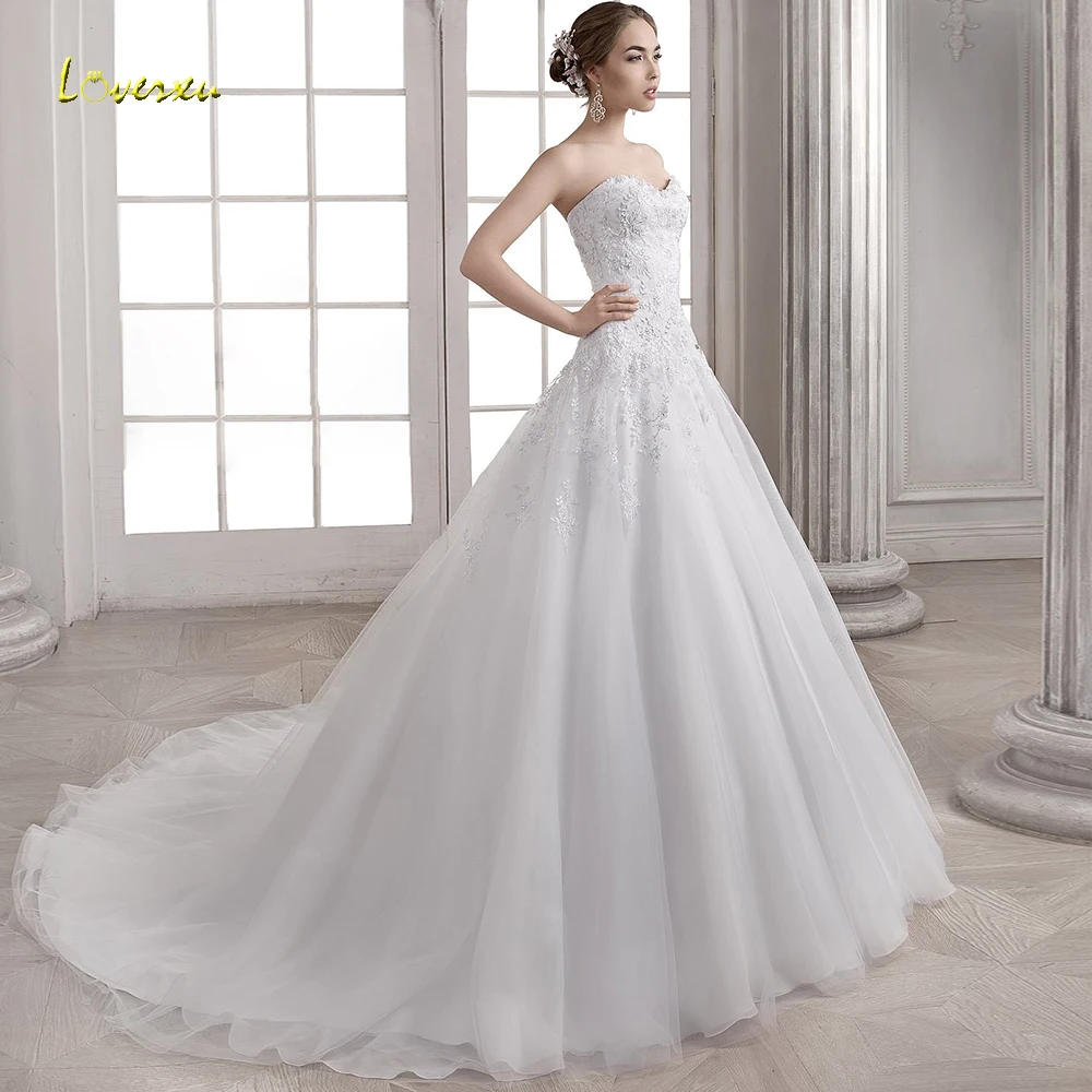 Loverxu милое ТРАПЕЦИЕВИДНОЕ кружевное свадебное платье с элегантной аппликацией