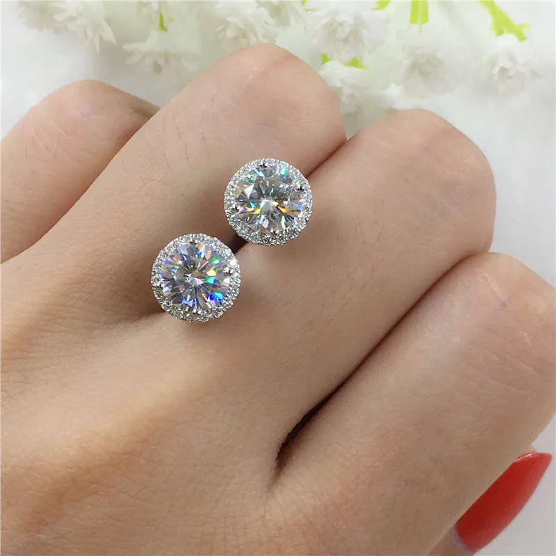 

Classic Real 925 Sterling Silver Stud Earrings Round Diamond Earrings for Women CZ Jewelry female Boucle D'oreille Femme Bijoux