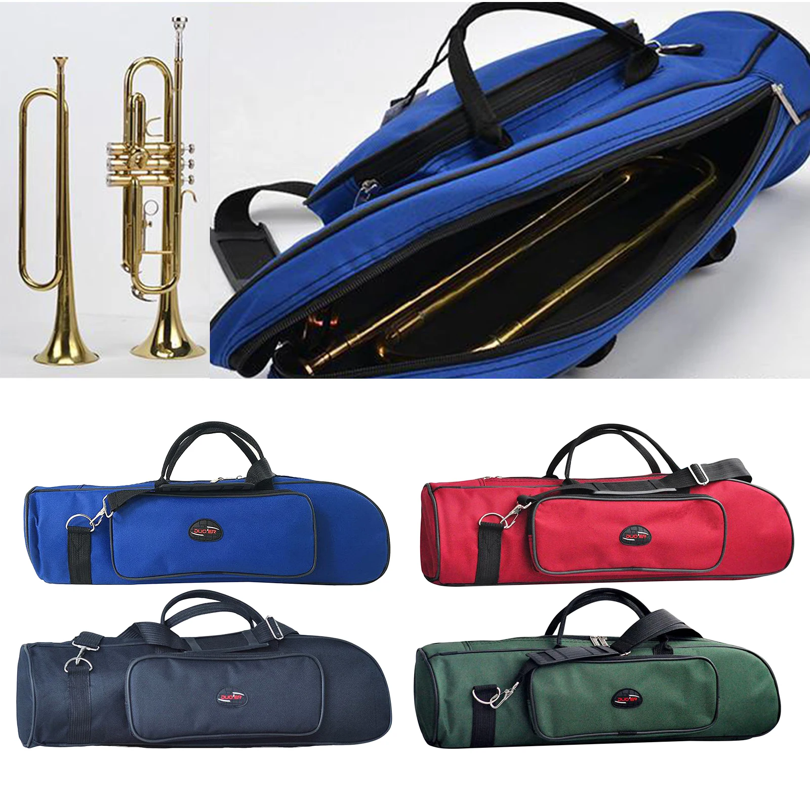 Portable Trumpet Bag Waterproof Oxford Carrying Handle Bags Zipper Case Box Musical Instrument Accessories with Front Pocket