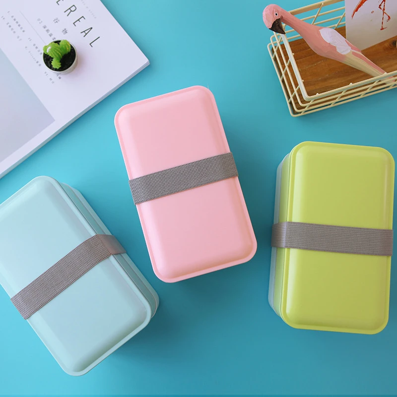 Двухслойная коробка для хранения ланча Tiffin Kawaii пластиковые коробки Bento