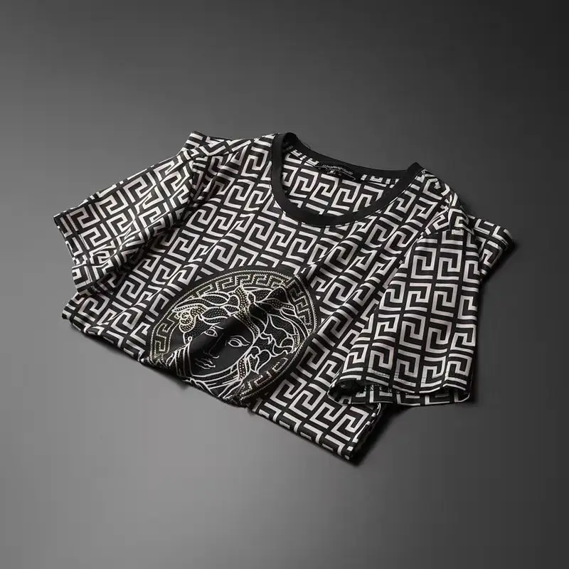 

Summer New Short-Sleeved t-Shirt Men's Tide Brand Mesh Round Neck Printing Trend Personality Half-Sleeved t-Shirt Top