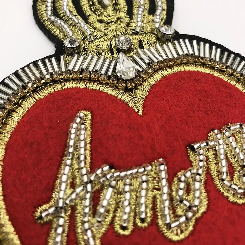 Ручной работы Корона письмо любовь сердце нашивки со стразами и бисером для